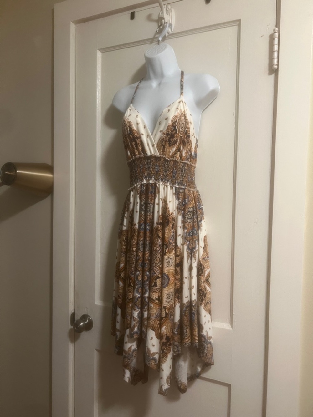 Venus Cream & Brown Paisley Knit Sundress Large